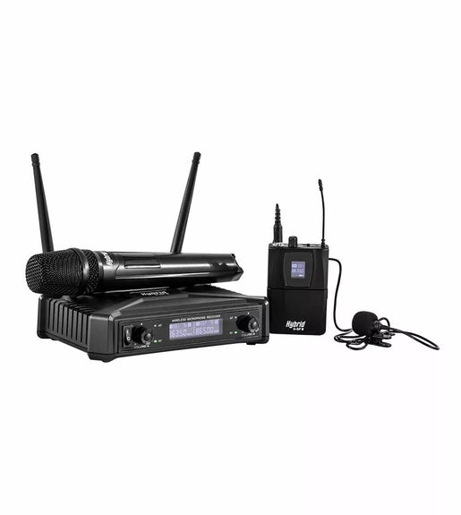 Hybrid U - DF B UHF, Dual handheld + Lapel transmitter - receiver Microphone System - 